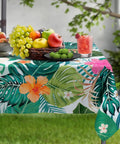Rectangle Outdoor Tablecloth With Umbrella Hole And Palm Leaf Pattern 60 By 84 Inch Waterproof Polyester Patio Table Cover with fruits