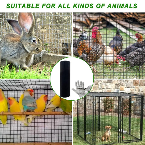 16 Gauge Black Vinyl Coated Welded Wire Mesh Roll 24 Inch By 50 Foot 1x1 Inch Square Hardware Cloth For Home Garden Fencing Poultry Enclosures Pet Cages Tough Durable PVC Coated Fence Netting suitable for various animal enclosures.