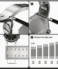 Diagram showing All In One Watch Repair Kit For Battery Replacement With 5 In 1 Precision Screwdriver tools and size guide.