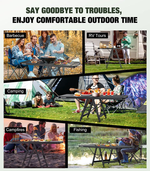 Foldable Grill Table With Mesh Desktop 200Lb Capacity 4 Foot Portable Outdoor Table For Camping Picnic BBQ Beach And RV