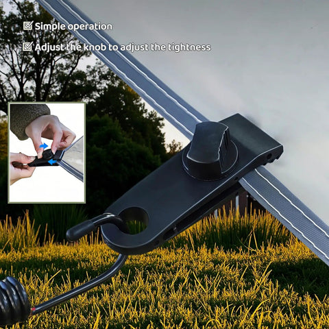 Heavy Duty Windproof Tent Clips With Anti Slip Teeth For Camping And Tarp Setups, close-up of clamp securing a tarp edge