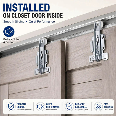 4 Piece Panel Wardrobe Door Rollers 7/8 Inch Replacement Hardware For Older Style Sliding Closet Doors installed on closet door.