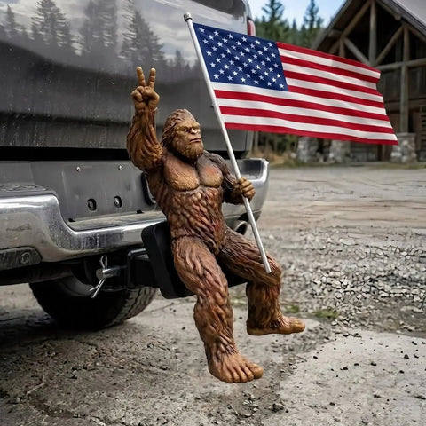 Bigfoot Sasquatch Hitch Cover With American Flag Design For 2 Inch Receivers Fits SUVs Trucks Cars Universal Tow Hook Cover