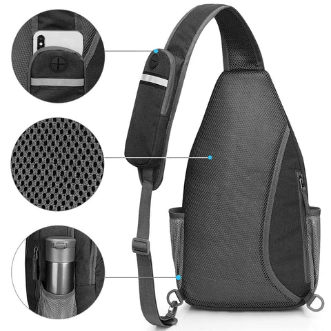 RFID Blocking Sling Bag Crossbody Backpack For Hiking And Travel, Lightweight Daypack with hidden RFID pocket and mesh detail