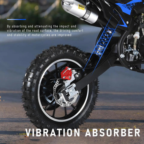 Awesome 50Cc Gas-Powered Kids Dirt Bike With 2-Stroke Engine Hits 35 Mph rear wheel with disc brake and vibration absorber