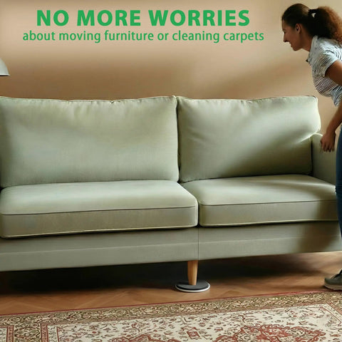 Eight Pack Extra Large Furniture Sliders For Carpet And Hardwood Floors Heavy Duty Reusable Gliders under a couch in use.