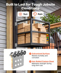 Galvanized 8 Wheel Trolley Rollers Assembly Bundle, 4 Pack, 3000 Lb Capacity in warehouse lift setting.