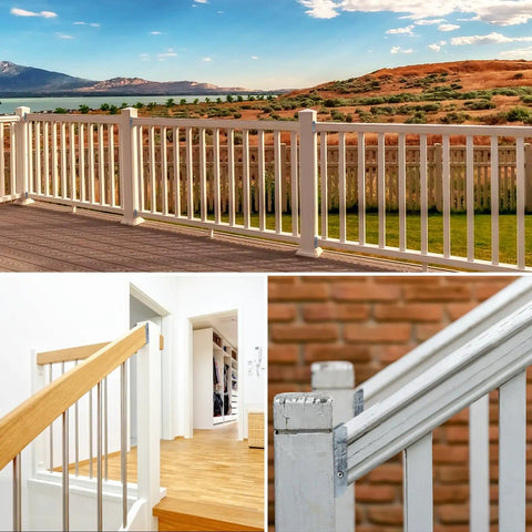 Heavy Duty Galvanized Fence Bracket Kit 20 Pack For 2x4 Wood Rails And Posts Includes 140 Stainless Steel Screws Deck Railing Connectors For Pickets Fences Porches DIY Friendly installed on a porch and stair railing.