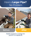 Before and after installation of 6 Pack Leaf Guard Gutter Filter Mesh Screen For Downspouts And Gutters, Easy Install Drain Cover To Cut Clogs.