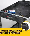 Two Shelf Foam Utility Cart With Lipped Shelves And Ergonomic Handle Black 500 Lb Capacity Durable Rolling Cart shown with cutting tools