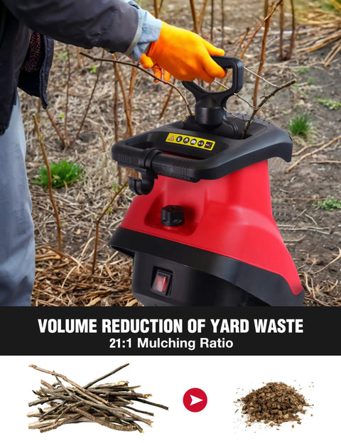Electric Wood Chipper Shredder For Yard Cleanup That Really Chews Through Branches 21 To 1 Reduction 15 Amp Motor in use