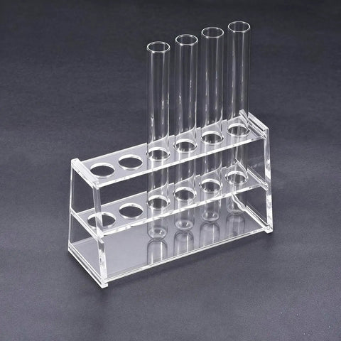 Clear Acrylic Six Well Test Tube Rack For Ten To Sixteen Milliliter Centrifuge Tubes Durable Lab Display Holder, angled view