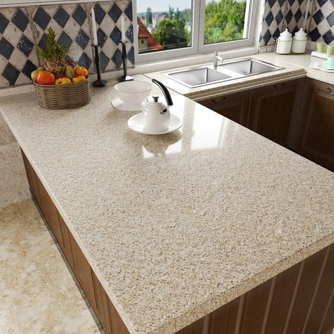 Light Brown Granite Peel And Stick Countertop Paper, 24 By 354 Inch Self Adhering Vinyl Wallpaper For Kitchen And Bathroom Surfaces on countertop