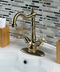 Antique Brass Vessel Sink Faucet With Deck Mount 1 Or 3 Hole Installation Deck Plate Drip Free Ceramic Disc Cartridge 1.2 GPM Flow