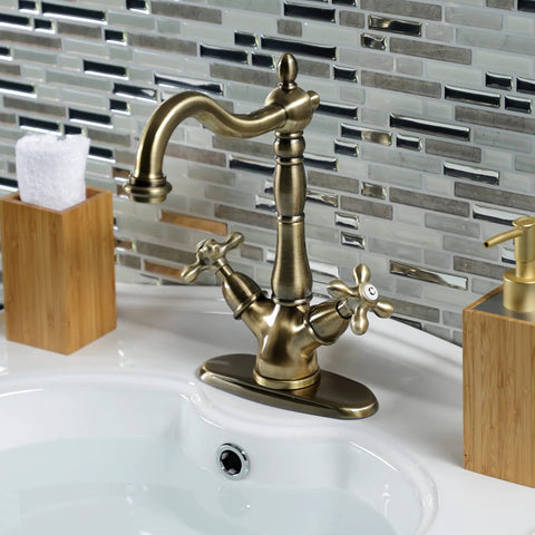 Antique Brass Vessel Sink Faucet With Deck Mount 1 Or 3 Hole Installation Deck Plate Drip Free Ceramic Disc Cartridge 1.2 GPM Flow