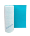 Heavy Duty Waterproof Uncoupling Membrane Roll Built Different For Tile Floors With One Eighth Inch Anti Fracture Guard And Three Hundred Twenty Three Square Foot Spread For Zero Hassle Setup Every Time, showing roll and a section.