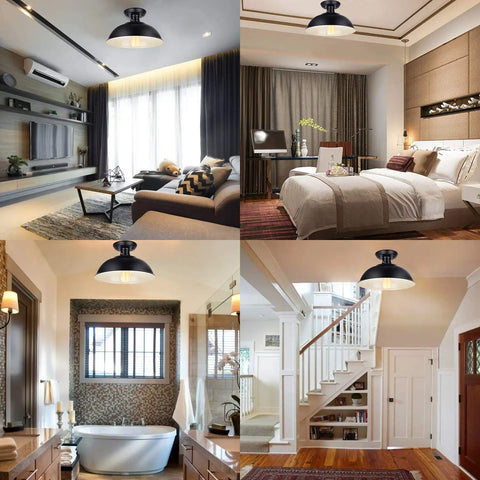 Farmhouse Black Semi Flush Mount Ceiling Light Fixture 2 Pack in living room, bedroom, bathroom, hallway