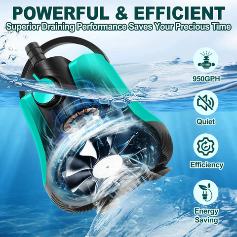 Submersible Pool Sump Pump With Adjustable Flow 950GPH Capacity Easy Setup Portable Electric Water Removal Pump underwater view