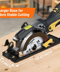 5.5 Inch Mini Circular Saw With Laser Guide And Auxiliary Handle 6.5 Amp Copper Motor showing larger base for stable cutting.