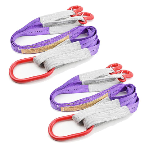Beefy Heavy Duty Lifting Slings With Hooks Two Leg Rigging Strap Three Point Three Feet Per Leg 4409 Pounds Capacity Polyester Bridle Sling For Engines Cranes Hoists Trucks Purple Great For Rigging And Lifting Heavy Loads shown on a white background.