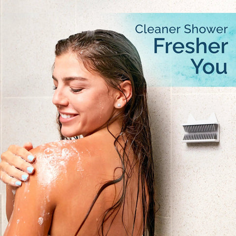 Hair Catcher For Wall And Tub No Fuss No Mess Reusable Hair Trap With 3M Adhesive on shower wall near woman