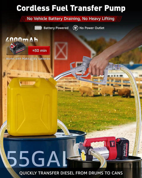 Cordless Fuel Transfer Pump For Diesel And Kerosene Portable Battery Operated Gasoline Dispenser With 18V Rechargeable Power Source Self Priming Liquid Hand Pump Tool For Farm Equipment And Tractors