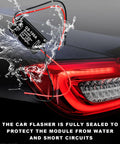 Universal 4 Pack Led Brake Light Strobe Controller With 12V 24V Flasher Module For Cars Trucks Motorcycles, water-resistant module shown with splashes.