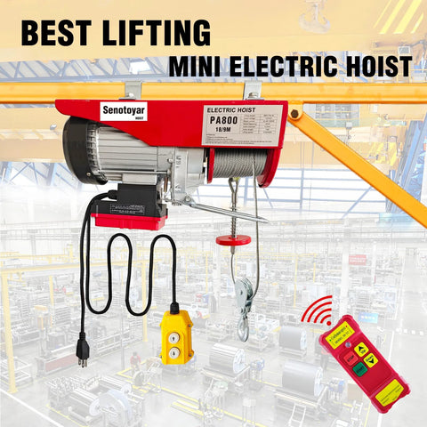 Electric hoist 1760lb winch in red/gray with wireless remote and wired control, overhead crane setup