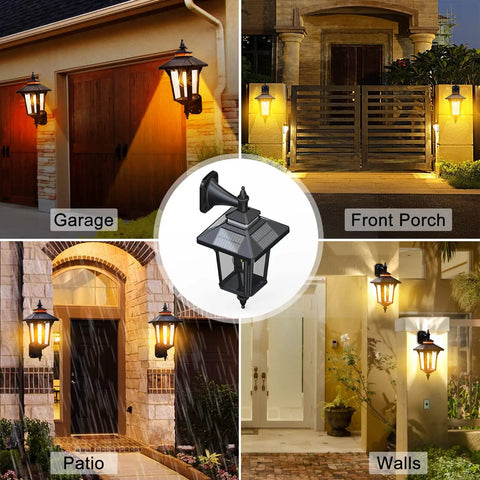 Outdoor Solar Wall Lights Dusk To Dawn With Motion Sensor, Four Solar Panels, Waterproof Wall Sconce Lantern for porch, garage, patio