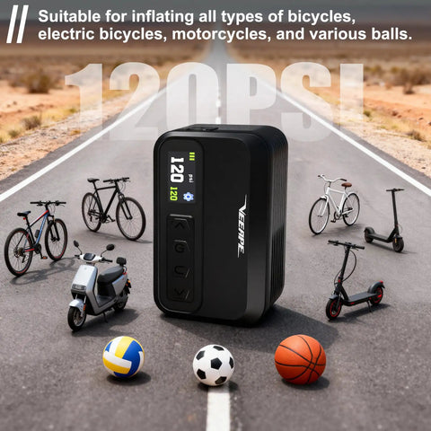 On The Go Compact Mini Bike Pump With 120 PSI Max For Fast Inflation Auto Stop Portable USB C Rechargeable Electric Bike Pump Presta And Schrader Valves For Bicycles And E Bikes Ride Ready