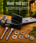 Knee Brace Hardware Kit 1.25 Inch Knee Bracket Compatible, 9-Piece Set on wood surface with bolts, washers, and nuts