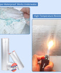 Heavy Duty Butyl Waterproof Tape 20 Inch By 32.8 Feet Aluminum Foil Backed Seal Strip in rolls and underwater, flame resistance test.
