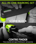 Precision Scribe Block And Center Finder Marking Guide Set For Woodworking Layouts And Joinery Work in use on wood.