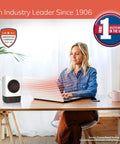 Your Own Mini Personal Ceramic Space Heater For Home And Office, 400W Quick Heat, Energy Efficient on a desk warming a user