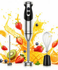 Powerhouse Immersion Hand Blender 12 Speed With 1000W Motor Titanium Reinforced Stainless Steel Blades 3 In 1 System Including Whisk And Milk Frother Black For Smoothies Soups And Sauces