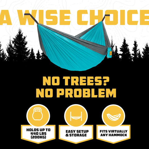 Portable Hammock Stand Hang Anywhere 106 By 42 Inches With 440 Pound Capacity Collapsible And Lightweight For Camping And Outdoor Lounging Perfect For Backyard Beach Or Campgrounds With Quick Assembly And Stable Frame displayed with benefits