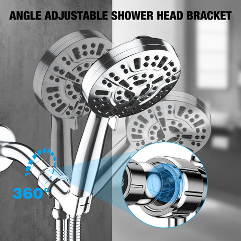 High Pressure Handheld Shower Head With 8 Massage Settings And 2 Jet Modes, 5.04 Inch Large Head, angle adjustable bracket
