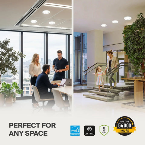Office and lobby with Canless LED Downlight 9/10 Inch, Power Adjustable 20/30/40W, Round Dimmable Recessed Ceiling Light.