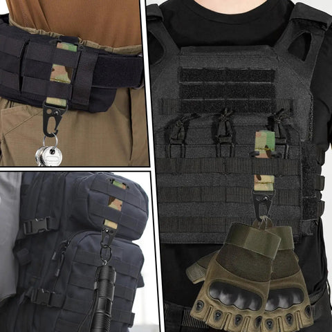 Molle Clips Key Holder 2 Pack Black Molle Webbing Clips with Carabiner Style Hooks for tactical belts and bags usage