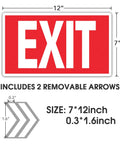 Glow In The Dark Photoluminescent Signs Decals 3 Pack 12x7 Inch Stickers With White Letters On Red Background, exit sign with arrows.