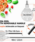 Pizza peel with removable stainless steel handle; perforated 9-inch paddle, extendable to 31.75in or 48in.