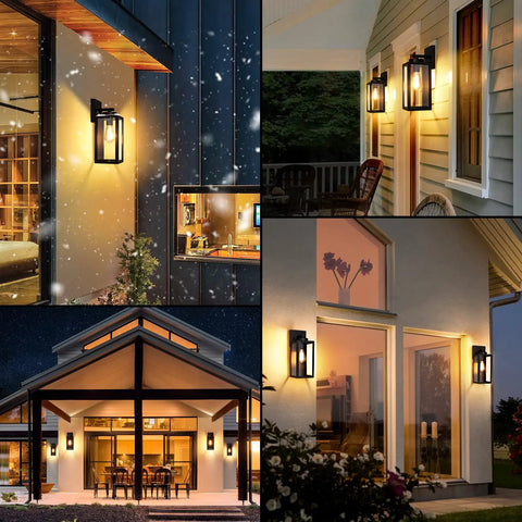 All Weather Outdoor Wall Mount Light Fixture With Glass Shade, Waterproof Exterior Lantern In Matte Black Finish at different homes