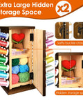 Pretty Slick Wooden 84 Spool Thread Rack With 360 Degree Rotation And Hidden Compartments For Sewing Embroidery Craft Threads Storage Organizer And Needles Bobbins featuring open compartments with thread displayed.