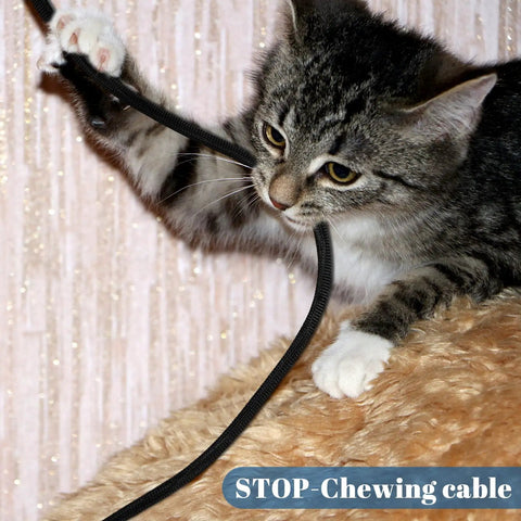 Tough As Nails Braided Cable Protector Sleeving For Zero Tangle Cord Wrap And Auto Harness Routing Easy Grip Pet Wire Loom Tube 150 Feet Long black cat playing with exposed cables.