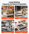 Pro Level Commercial Chocolate Melting Machine With Three Tanks And 27 Pound Capacity Featuring Smooth Water Bath Heating And Dead On Temperature Control For Hassle Free Cocoa Prep Daily in bakery and restaurant settings.