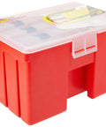 Portable Stow Away Rack Organizer With Cover In Bright Red, Grab-And-Go Tool And Craft Storage Box With Snap Tight Front Cover