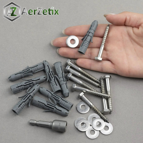 Hand holding components of Nylon Dowel Kit With 8 Tough 10X50 Dowels, 8 Stainless Steel A2 6X50 Bottom Screws, 8 A2 Washers For M6