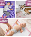 Heavy Duty Disposable Underpads Waterproof Bed Pads Ultra Absorbent Leak Proof Liners For Adult Incontinence Puppy Housebreaking 30 Pack used for seniors, puppies, and babies.