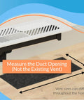 Smart Vent 4x10 White For Floors, Walls, And Ceilings Auto Open And Close Vent Cover with duct measuring guide