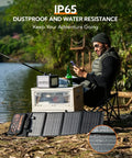 Man using 60W Foldable Portable Solar Panel Charger With PD USB C And QC3.0 USB A Outputs Waterproof For Camping On The Go outdoors.